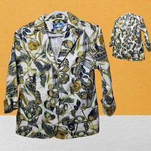 Women's 3/4 Sleeve Designer Blazer Europe's Neula Casual Jacket, Green Floral